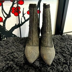 Bedazzled low heel ankle booties for women